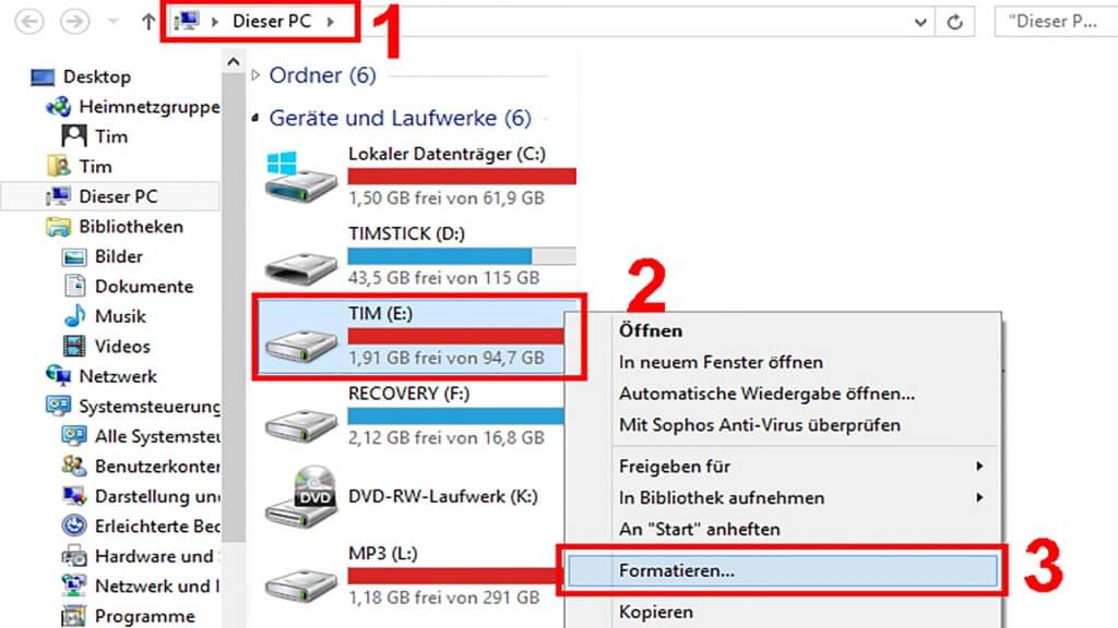 Festplatte auf Windows PC formatieren