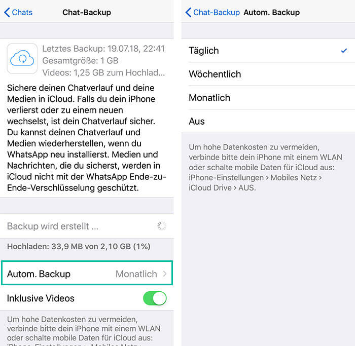 Automatisches Backup WhatsApp iPhone