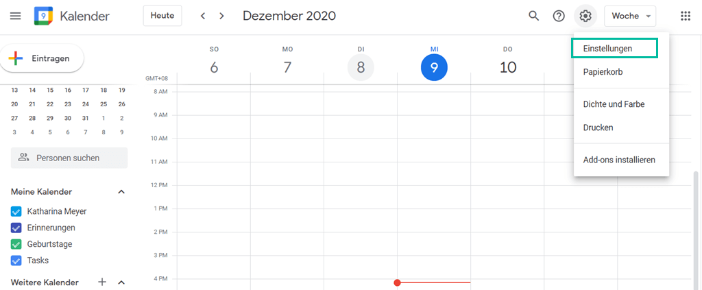Einstellungen vom Google Kalender