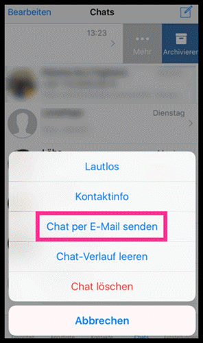 iPhone WhatsApp Chat per E-Mail senden