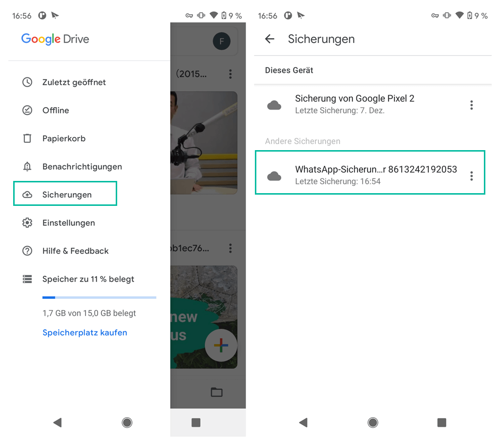 WhatsApp Backup auf Google Drive checken