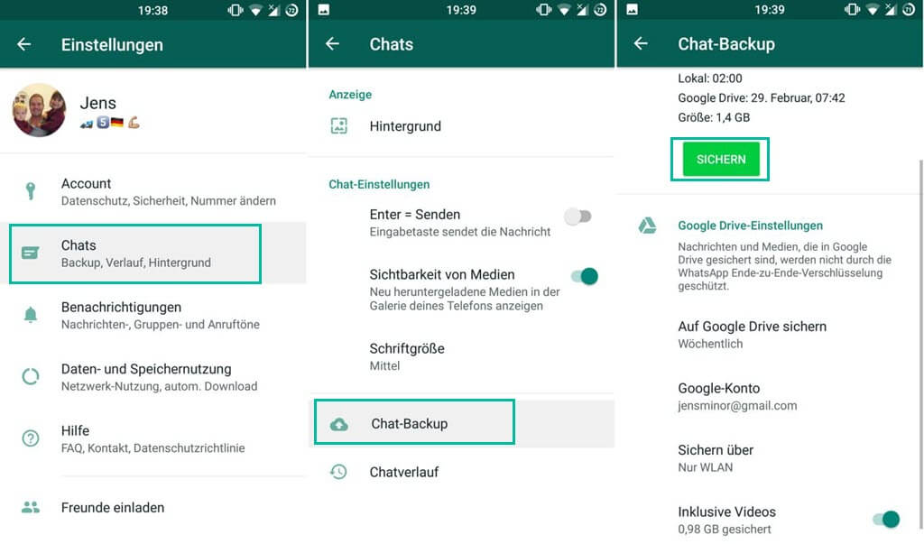 WhatsApp Chat Backup auf Google Drive