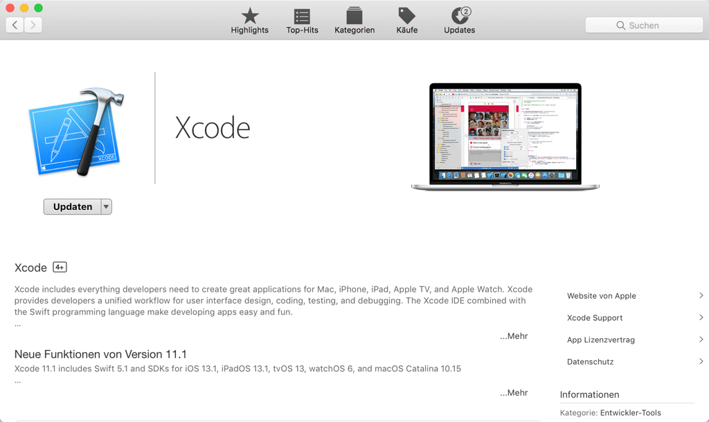 Xcode installieren auf Mac