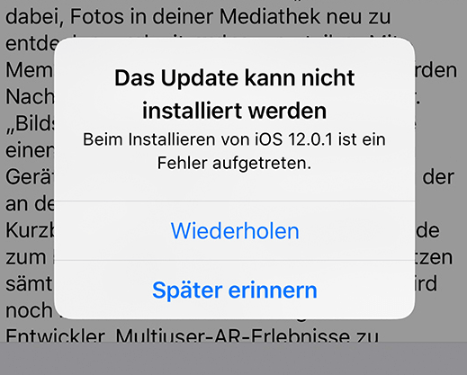 Das iOS Update kann nicht installiert werden
