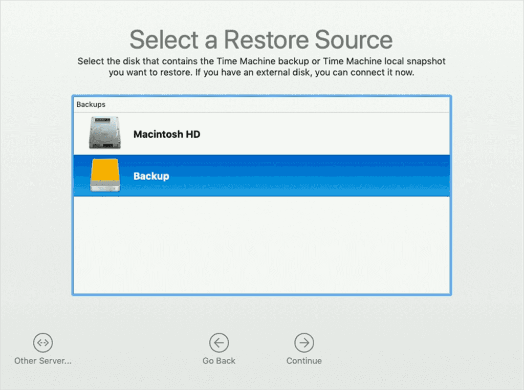 Mac Backup-Quelle auswählen