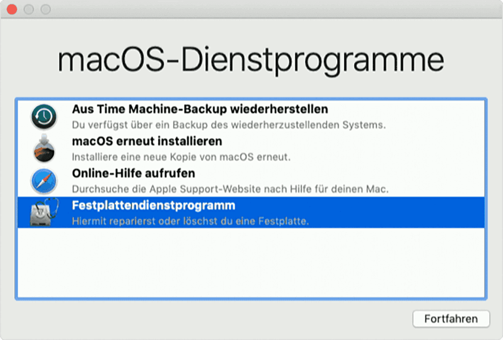 macOS Festplattedienstprogramm öffnen