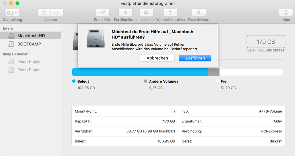 Mac Festplatte Ersten Hilfe durchführen