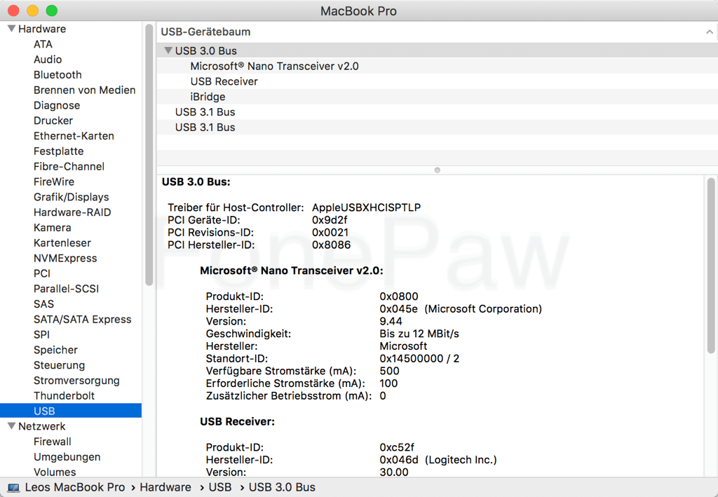 Mac Systembericht USB prüfen