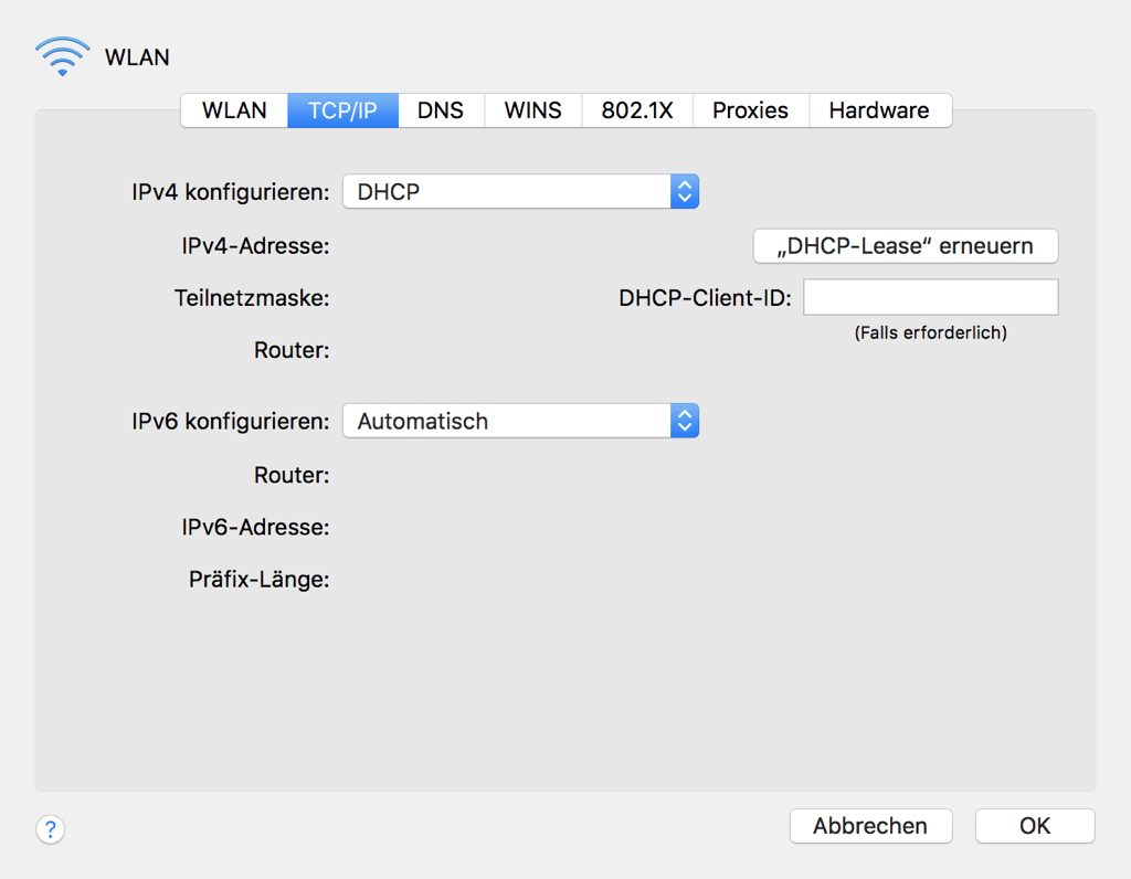 Mac WLAN DHCP-Lease erneuern