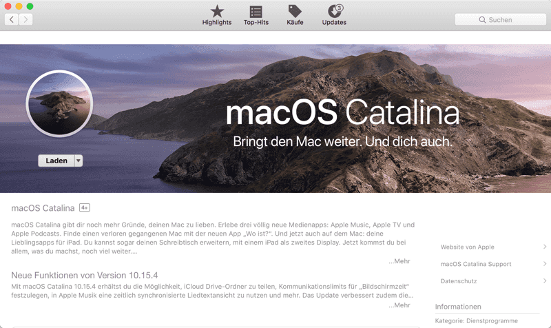macOS Catalina herunterladen in App Store