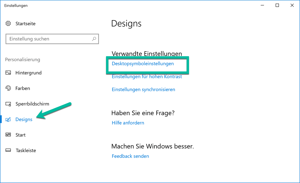 Wählen Desktopsymboleinstellungen in Designs