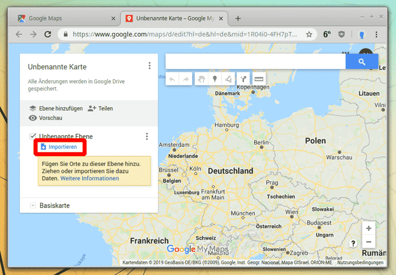 Google Maps Datei importieren