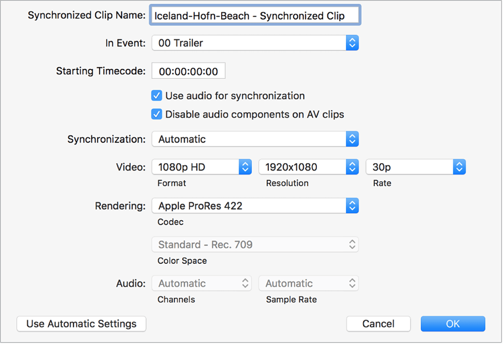 Audio- und Videosynchronisierung Einstellungen Final Cut Pro