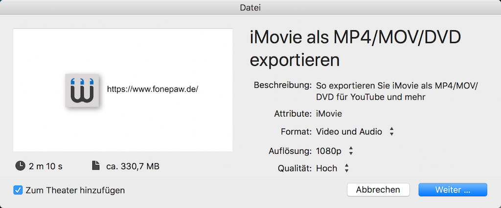 iMovie als MP4/MOV exportieren