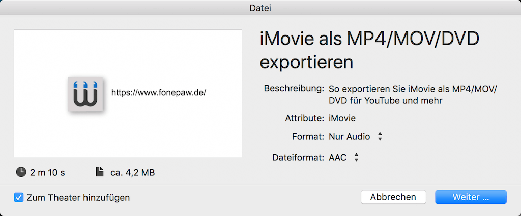 iMovie-Audio exportieren