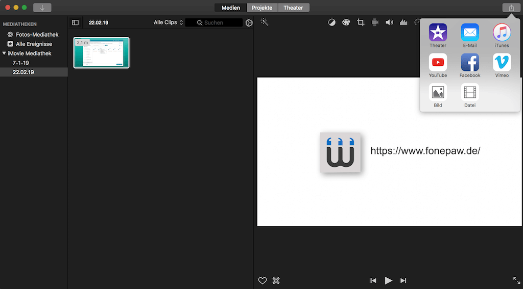 iMovie-Projekte als Datei teilen