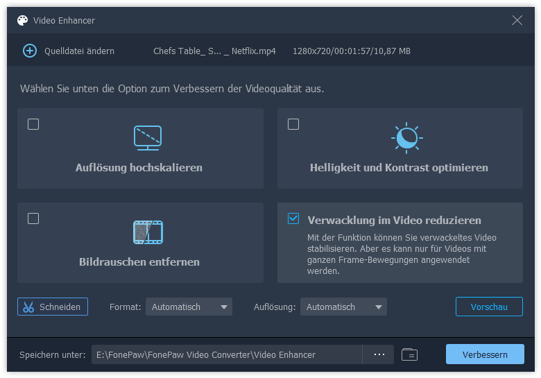 Stabilisierung des verwackelten Videos