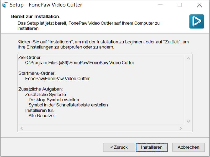 Video Cutter Installation vorbereiten