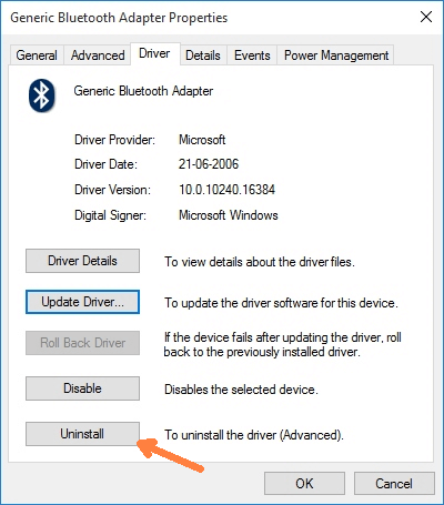 Uninstall in Device Manager