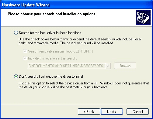 Update Driver in Windows XP