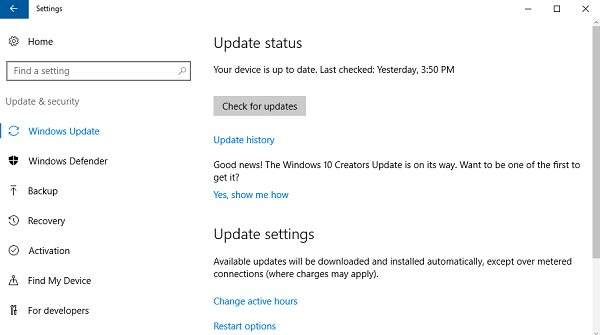 Check for Windows Update