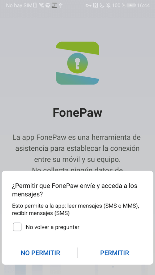 Permitir a FonePaw acceder a datos del dispositivo