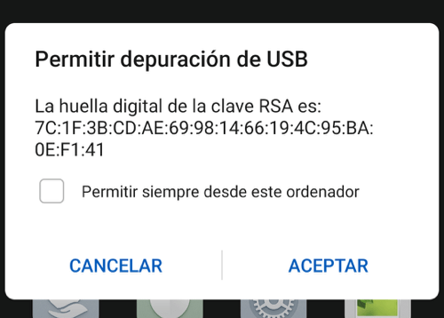 Permitir la depuración USB