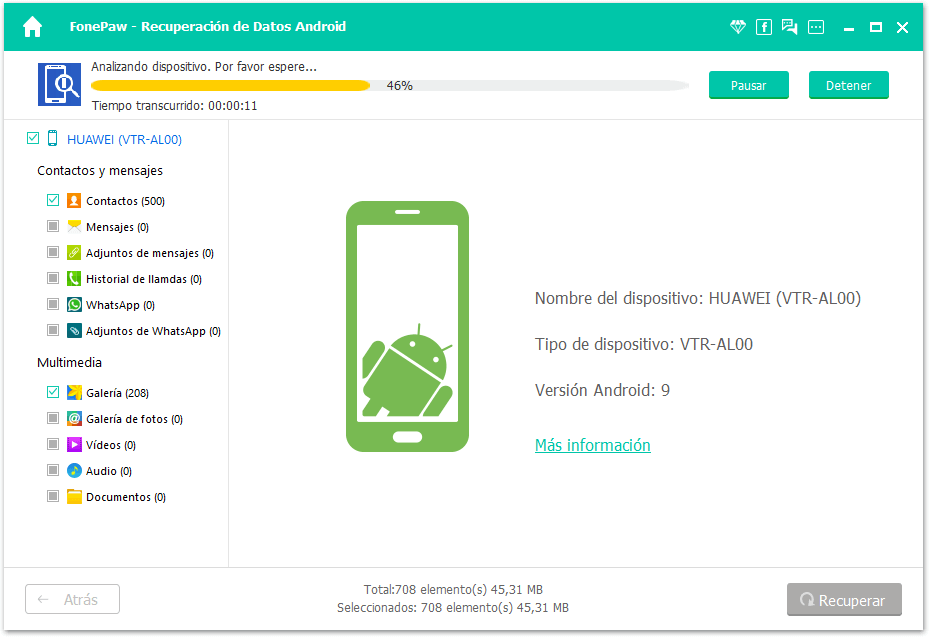 Escaneo de datos del teléfono Android