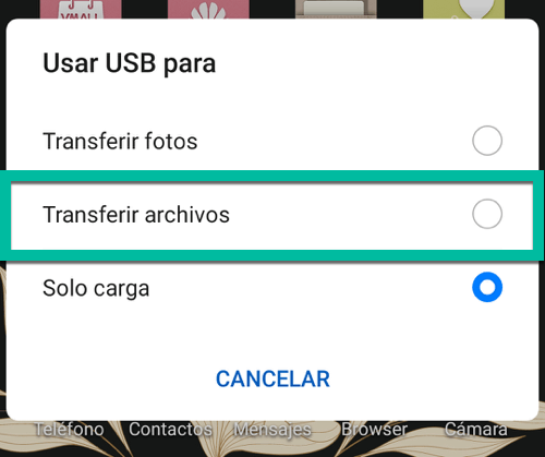 Transferir archivos como uso USB