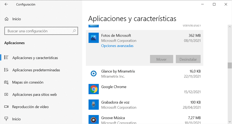 Opciones avanzadas de Fotos de Microsoft