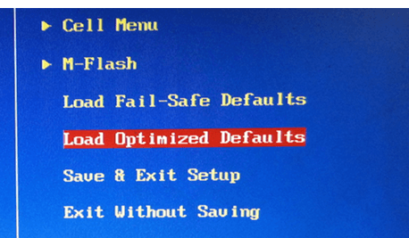 Load optimized defaults en BIOS