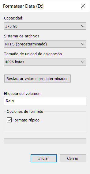 Cambiar el formato de RAW a NTFS en Explorador de archivos