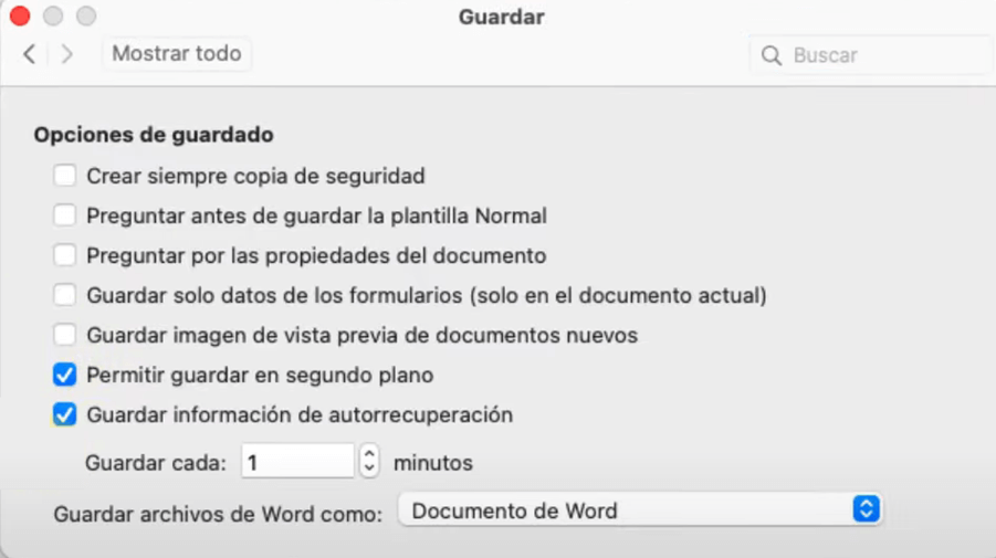 Guardar documento Word con autorrecuperación