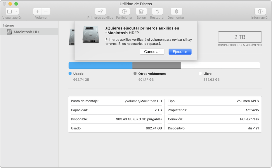primeros auxilios de utilidad de discos Mac