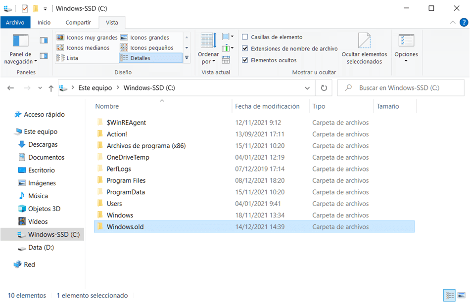 recuperar archivos de carpeta Windows.old