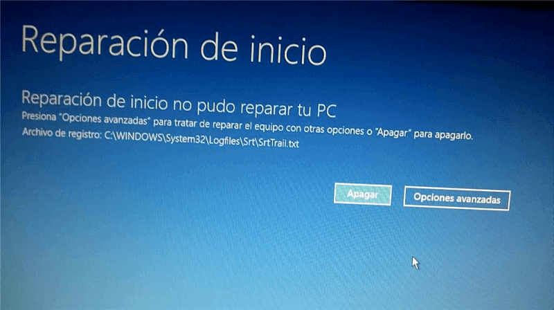 reparación de inicio no pudo reparar tu PC