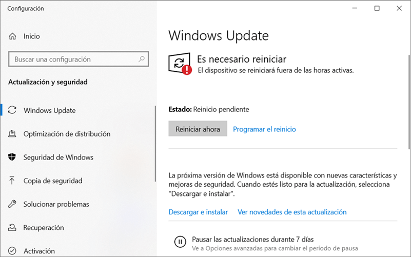 Windows Update para actualizar el sistema