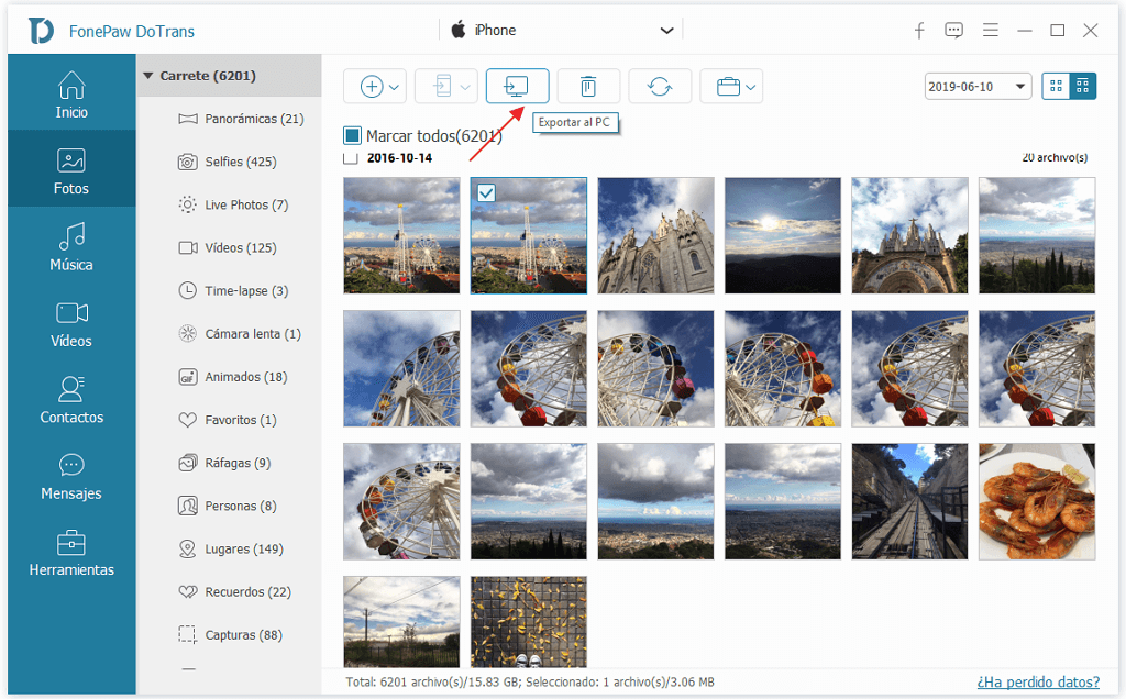 Exportar fotos y videos a PC