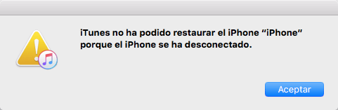 iTunes no ha podido restaurar iPhone porque el iPhone se ha desconectado