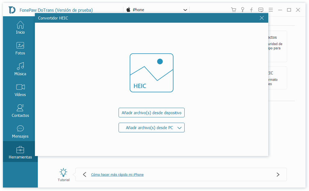 seleccionar archivos en Convertidor HEIC