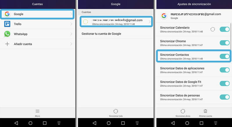 Sincronizar contactos de Google en Android
