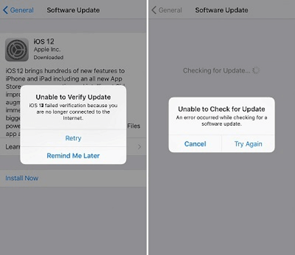 error actualización iOS 12