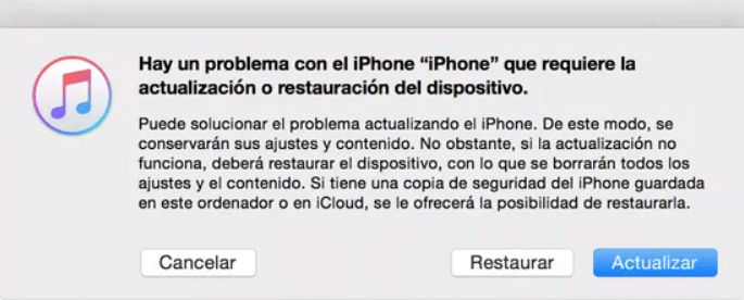 iTunes detectado en modo recuperación