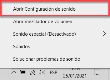 Abrir Configuración de sonido en Windows
