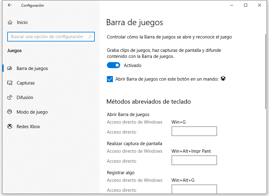 Activar modo juego en Windows 10