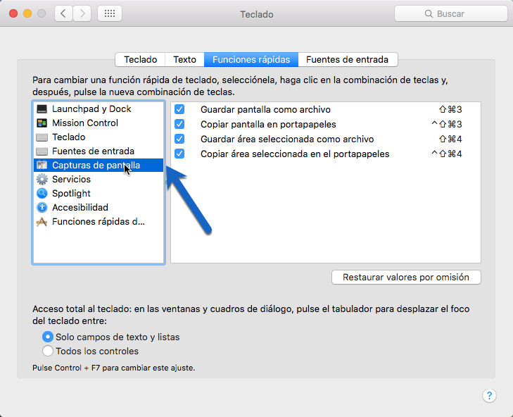 configuración de capturas de pantalla Mac