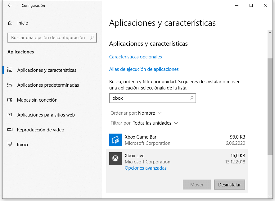 Desinstalar Xbox en Windows 10