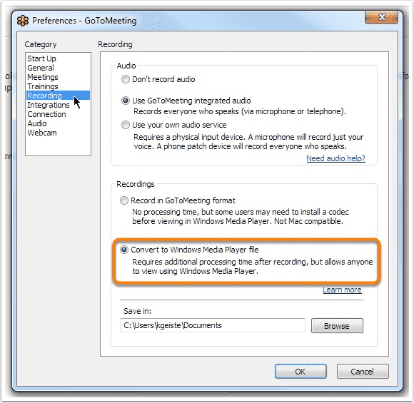 Convertir a archivo de reproductor de Windows Media