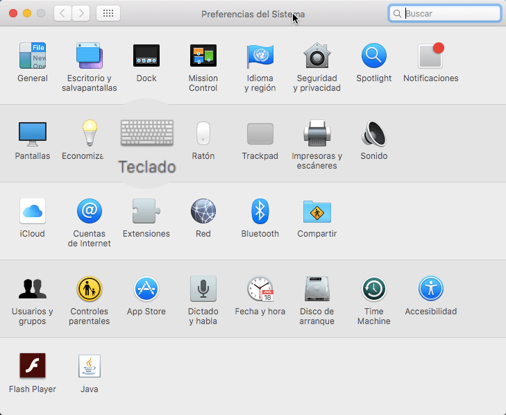 teclado de preferencias del sistema Mac