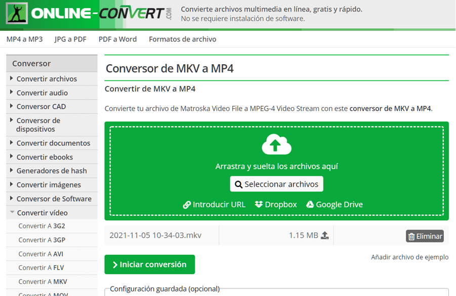 Convertir MKV a MP4 online